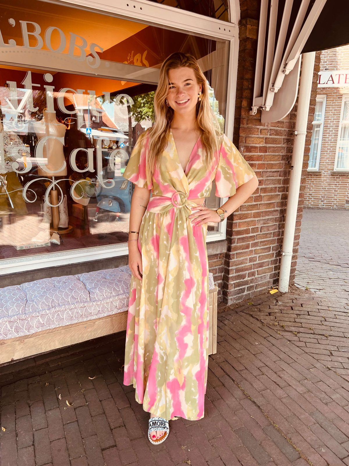 lilbobs.nl-dameskleding-jurk-olijfgroen-roze-bruiloft-feest