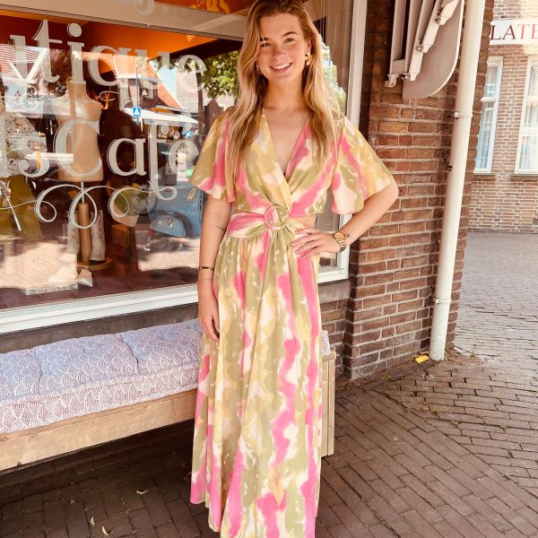 lilbobs.nl-dameskleding-jurk-olijfgroen-roze-bruiloft-feest