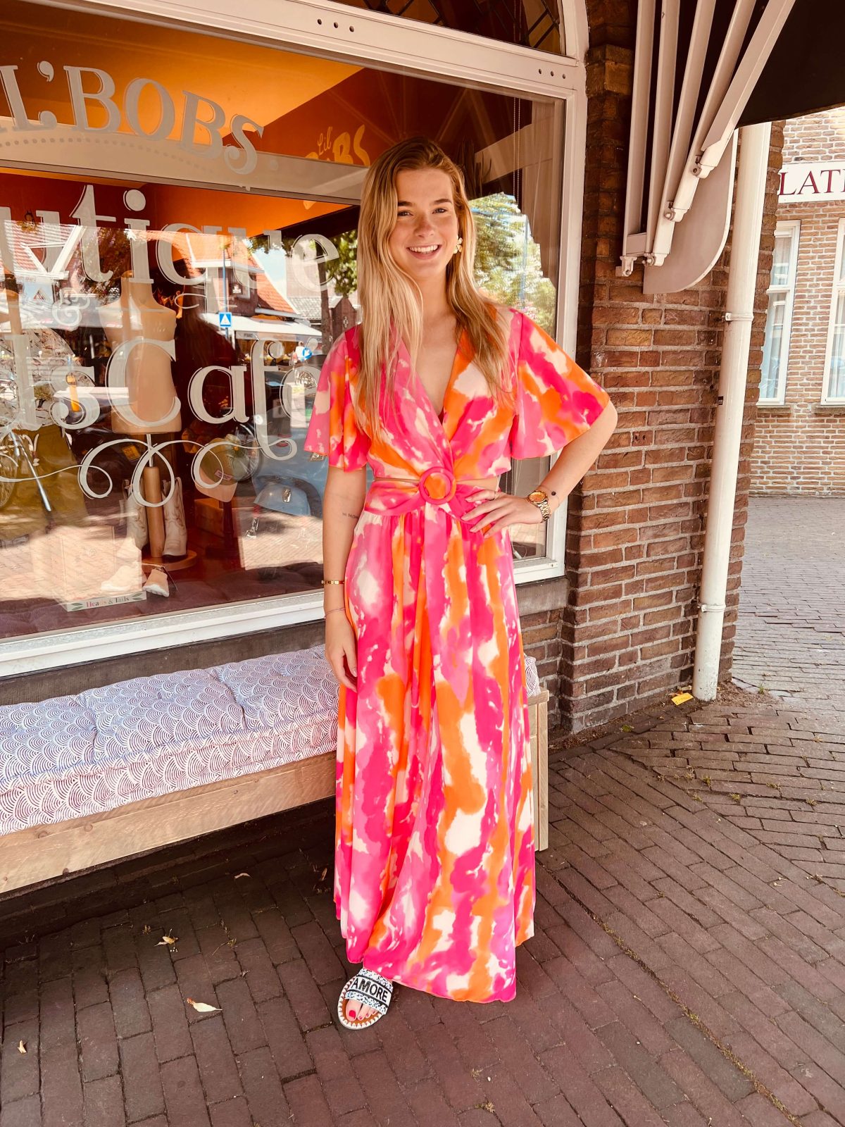lilbobs.nl-kleding-dames-jurk-roze-oranje